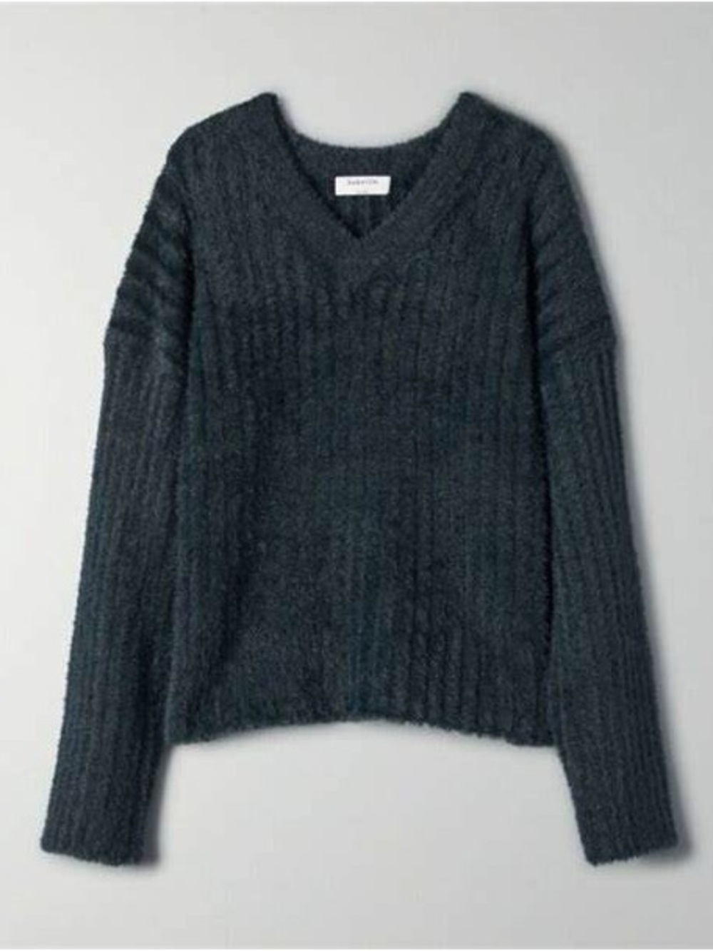 Aritzia Babaton Ulmann V-Neck Fuzzy Pullover Sweater Teal